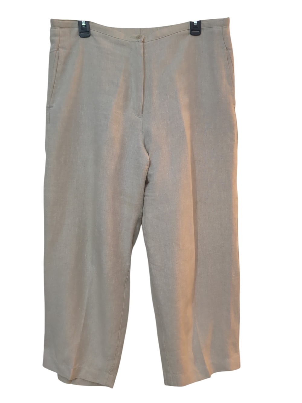 L.L.Bean 100% Beige Linen Straight Leg Cropped Pants Size 12 Lagenlook Coastal